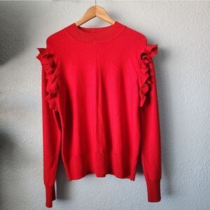 Halogen ruffled zipped shoulder sweater knit blouse Can Convert Sleeveless